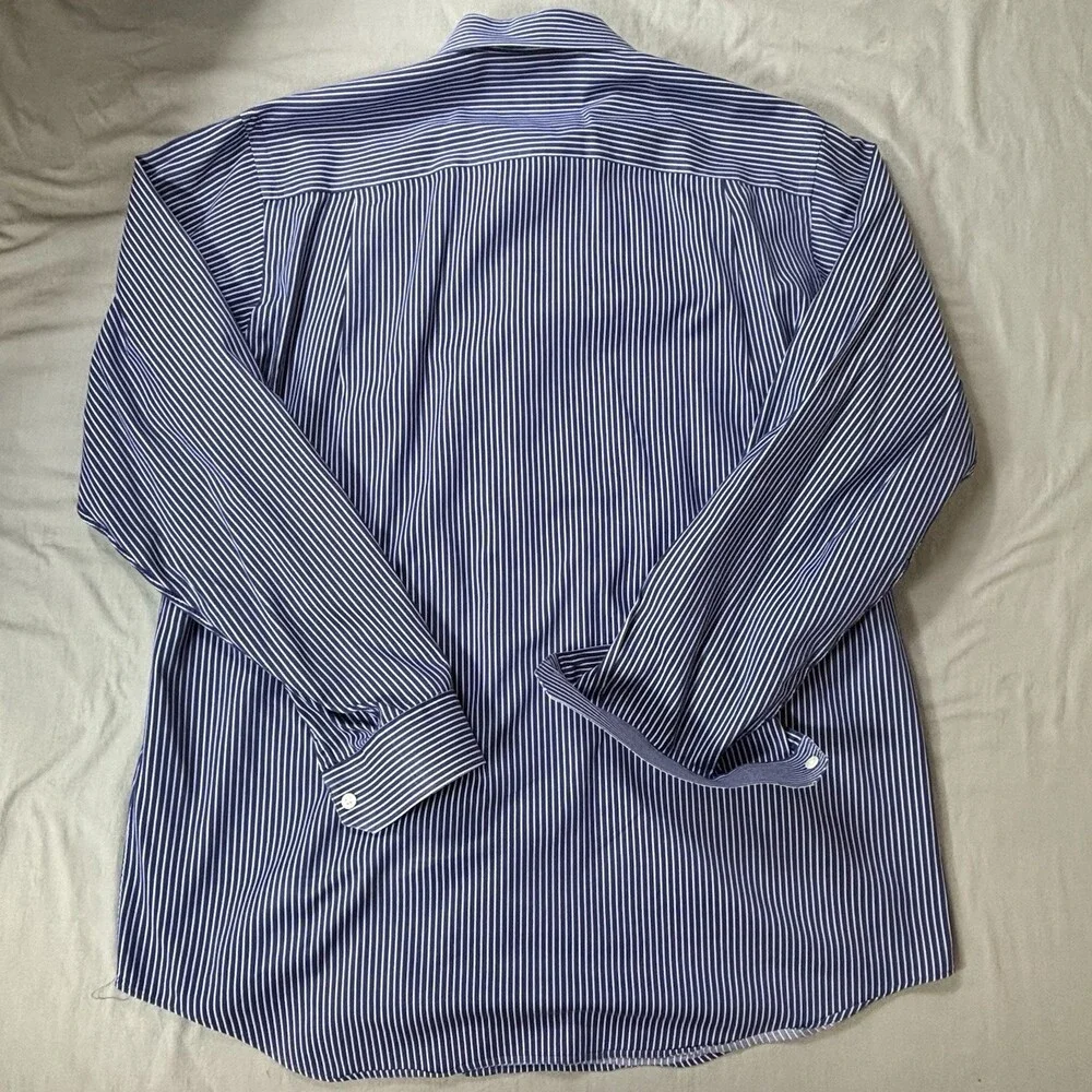 Paul Fredrick Dress Shirt Mens 16.5-37  White Blue Cotton Casual Fast Shipping - Picture 7 of 10